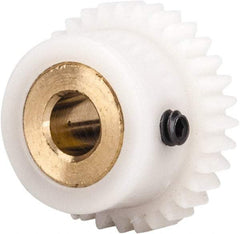 Made in USA - 48 Pitch, 0.667" Pitch Diam, 0.708" OD, 32 Tooth Spur Gear - 1/8" Face Width, 3/16" Bore Diam, 35/64" Hub Diam, 20° Pressure Angle, Acetal - A1 Tooling