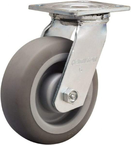 Hamilton - 6" Diam x 2" Wide x 7-1/2" OAH Top Plate Mount Swivel Caster - Rubber Mold on Polyolefin, 410 Lb Capacity, Straight Roller Bearing, 4 x 4-1/2" Plate - A1 Tooling