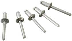 Marson - Button Head Stainless Steel Open End Blind Rivet - Stainless Steel Mandrel, 5/16" to 3/8" Grip, 1/4" Head Diam, 0.129" to 0.133" Hole Diam, 0.525" Length Under Head, 1/8" Body Diam - A1 Tooling