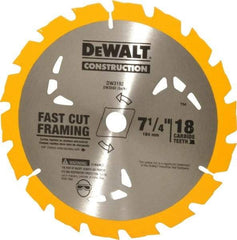 DeWALT - 7-1/4" Diam, 5/8" Arbor Hole Diam, 18 Tooth Wet & Dry Cut Saw Blade - Carbide-Tipped, General Purpose Action, Diamond Arbor - A1 Tooling