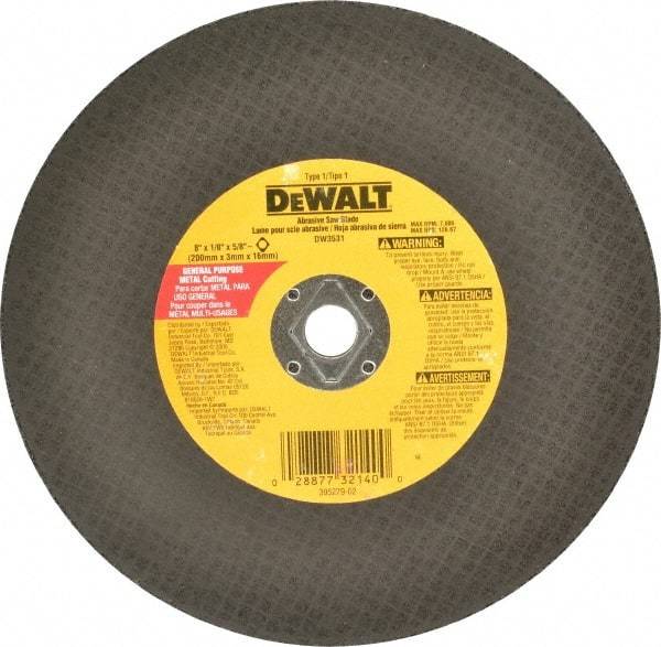 DeWALT - 8" Aluminum Oxide Cutoff Wheel - 1/8" Thick, 5/8" Arbor, 7,600 Max RPM, Use with Circular Saws - A1 Tooling