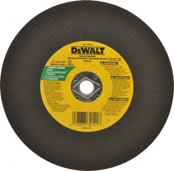 DeWALT - 8" Silicon Carbide Cutoff Wheel - 1/8" Thick, 5/8" Arbor, 7,600 Max RPM, Use with Circular Saws - A1 Tooling