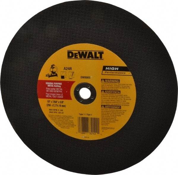 DeWALT - 10" 24 Grit Aluminum Oxide Cutoff Wheel - 7/64" Thick, 5/8" Arbor, 6,100 Max RPM, Use with Stationary Tools - A1 Tooling