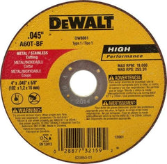 DeWALT - 4" Aluminum Oxide Cutoff Wheel - 0.045" Thick, 5/8" Arbor, 15,200 Max RPM, Use with Circular Saws - A1 Tooling