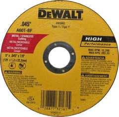 DeWALT - 5" Aluminum Oxide Cutoff Wheel - 0.045" Thick, 7/8" Arbor, 12,200 Max RPM, Use with Circular Saws - A1 Tooling