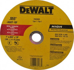 DeWALT - 7" Aluminum Oxide Cutoff Wheel - 0.055" Thick, 7/8" Arbor, 8,700 Max RPM, Use with Circular Saws - A1 Tooling