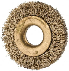 Value Collection - 1-1/4" OD, 3/8" Arbor Hole, Crimped Brass-Coated Steel Wheel Brush - 1/4" Face Width, 1/4" Trim Length, 0.007" Filament Diam, 20,000 RPM - A1 Tooling