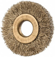 Value Collection - 1-3/8" OD, 3/8" Arbor Hole, Crimped Brass-Coated Steel Wheel Brush - 1/4" Face Width, 3/8" Trim Length, 0.007" Filament Diam, 20,000 RPM - A1 Tooling