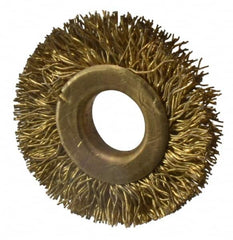 Value Collection - 1-1/4" OD, 3/8" Arbor Hole, Crimped Brass-Coated Steel Wheel Brush - 1/4" Face Width, 1/4" Trim Length, 0.012" Filament Diam, 20,000 RPM - A1 Tooling