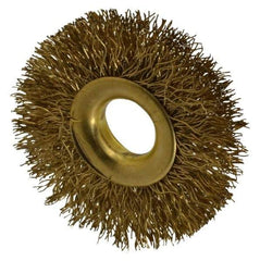 Value Collection - 2" OD, 1/2" Arbor Hole, Crimped Brass-Coated Steel Wheel Brush - 5/16" Face Width, 1/2" Trim Length, 0.012" Filament Diam, 15,000 RPM - A1 Tooling