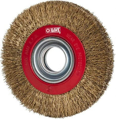 Value Collection - 6" OD, 1-1/4" Arbor Hole, Crimped Brass-Coated Steel Wheel Brush - 11/16" Face Width, 1-1/8" Trim Length, 0.014" Filament Diam, 6,000 RPM - A1 Tooling