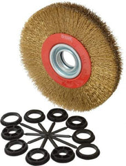 Value Collection - 7" OD, 1-1/4" Arbor Hole, Crimped Brass-Coated Steel Wheel Brush - 1" Face Width, 1-1/2" Trim Length, 0.014" Filament Diam, 6,000 RPM - A1 Tooling