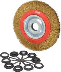 Value Collection - 8" OD, 1-1/4" Arbor Hole, Crimped Brass-Coated Steel Wheel Brush - 3/4" Face Width, 1-11/32" Trim Length, 0.014" Filament Diam, 4,500 RPM - A1 Tooling