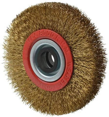 Value Collection - 4" OD, 3/4" Arbor Hole, Crimped Brass-Coated Steel Wheel Brush - 5/8" Face Width, 11/16" Trim Length, 0.012" Filament Diam, 8,000 RPM - A1 Tooling