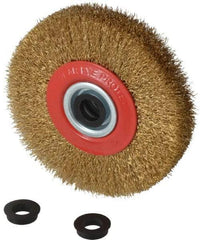 Value Collection - 5" OD, 3/4" Arbor Hole, Crimped Brass-Coated Steel Wheel Brush - 1" Face Width, 1-3/32" Trim Length, 0.012" Filament Diam, 6,000 RPM - A1 Tooling