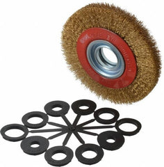 Value Collection - 6" OD, 1-1/4" Arbor Hole, Crimped Brass-Coated Steel Wheel Brush - 11/16" Face Width, 1-1/8" Trim Length, 0.012" Filament Diam, 6,000 RPM - A1 Tooling