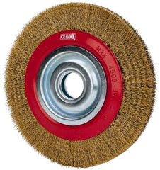 Value Collection - 8" OD, 1-1/4" Arbor Hole, Crimped Brass-Coated Steel Wheel Brush - 3/4" Face Width, 1-11/32" Trim Length, 0.012" Filament Diam, 4,500 RPM - A1 Tooling