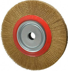 Value Collection - 12" OD, 1-1/4" Arbor Hole, Crimped Brass-Coated Steel Wheel Brush - 1-21/32" Face Width, 2-3/8" Trim Length, 0.012" Filament Diam, 3,000 RPM - A1 Tooling