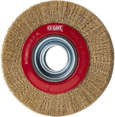 Value Collection - 6" OD, 1-1/4" Arbor Hole, Crimped Brass-Coated Steel Wheel Brush - 1" Face Width, 1-1/8" Trim Length, 0.007" Filament Diam, 6,000 RPM - A1 Tooling