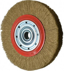 Value Collection - 12" OD, 1-1/4" Arbor Hole, Crimped Brass-Coated Steel Wheel Brush - 1-21/32" Face Width, 2-3/8" Trim Length, 0.007" Filament Diam, 3,000 RPM - A1 Tooling