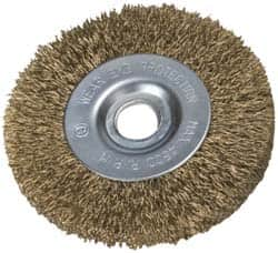 Value Collection - 2" OD, 3/8" Arbor Hole, Crimped Brass-Coated Steel Wheel Brush - 9/32" Face Width, 3/8" Trim Length, 0.007" Filament Diam, 4,500 RPM - A1 Tooling