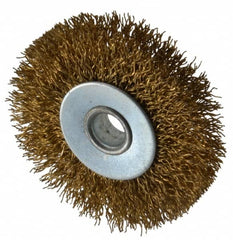 Value Collection - 2-1/2" OD, 3/8" Arbor Hole, Crimped Brass-Coated Steel Wheel Brush - 3/8" Face Width, 1/2" Trim Length, 0.012" Filament Diam, 4,500 RPM - A1 Tooling