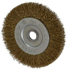 Value Collection - 3" OD, 3/8" Arbor Hole, Crimped Brass-Coated Steel Wheel Brush - 3/8" Face Width, 5/8" Trim Length, 0.007" Filament Diam, 4,500 RPM - A1 Tooling