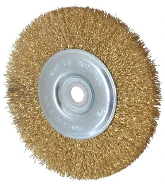 Value Collection - 5" OD, 5/8" Arbor Hole, Crimped Brass-Coated Steel Wheel Brush - 1/2" Face Width, 3/4" Trim Length, 0.012" Filament Diam, 3,750 RPM - A1 Tooling