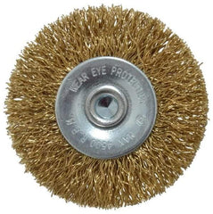 Value Collection - 2" OD, 1/4" Shank Diam, Crimped Brass-Coated Steel Wheel Brush - 9/32" Face Width, 3/8" Trim Length, 0.015" Filament Diam, 4,500 RPM - A1 Tooling