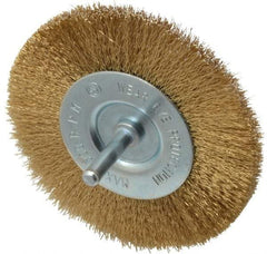 Value Collection - 4" OD, 1/4" Shank Diam, Crimped Brass-Coated Steel Wheel Brush - 15/32" Face Width, 7/8" Trim Length, 0.008" Filament Diam, 4,500 RPM - A1 Tooling