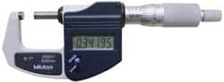 Mitutoyo - 0.001 mm Resolution, Standard Throat, Electronic Outside Micrometer - Includes Stand - A1 Tooling