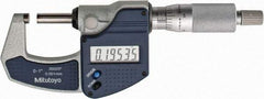 Mitutoyo - 0 to 1" Range, 0.0001" Resolution, Standard Throat, Electronic Outside Micrometer - 0.0001" Accuracy, Ratchet Stop Thimble, Carbide Face, SR44 Battery, Plastic Case, Includes NIST Traceable Certification of Inspection - A1 Tooling