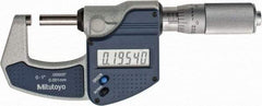 Mitutoyo - 0 to 1" Range, 0.0001" Resolution, Standard Throat, Electronic Outside Micrometer - 0.0001" Accuracy, Friction Thimble, Carbide Face, SR44 Battery, Plastic Case, Includes NIST Traceable Certification of Inspection - A1 Tooling