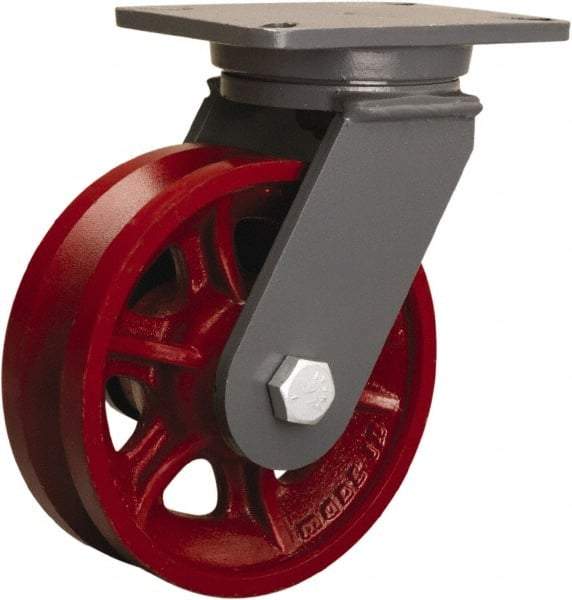 Hamilton - 10" Diam x 3" Wide, Forged Steel Swivel Caster - 4,500 Lb Capacity, Top Plate Mount, 5-1/4" x 7-1/4" Plate, Straight Roller Bearing - A1 Tooling