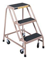 Gillis - 30" 3 Step Ladder - Rolling Steel Office Ladder, 300 Lb Capacity, 30" Platform Height, 24" Base Width x 27" Depth, Rubber Matted - A1 Tooling