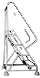 Gillis - 54" 3 Step Ladder - Rolling Steel Office Ladder, 300 Lb Capacity, 30" Platform Height, 24" Base Width x 27" Depth, Rubber Matted - A1 Tooling