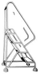 Gillis - 70" 4 Step Ladder - Rolling Steel Office Ladder, 300 Lb Capacity, 40" Platform Height, 25" Base Width x 34" Depth, Rubber Matted - A1 Tooling