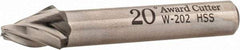 Made in USA - 20° Taper Angle per Side, 1/8" Small End Diam, 1/2" LOC, High Speed Steel 3 Flute Tapered Square End Mill - 2-1/2" OAL, 3/8" Shank Diam, Spiral Flute - A1 Tooling