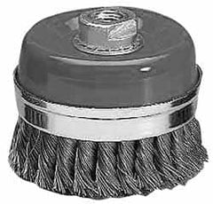 Value Collection - 5" Diam, M16x2.00 Threaded Arbor, Steel Fill Cup Brush - 0.0137 Wire Diam, 6,500 Max RPM - A1 Tooling