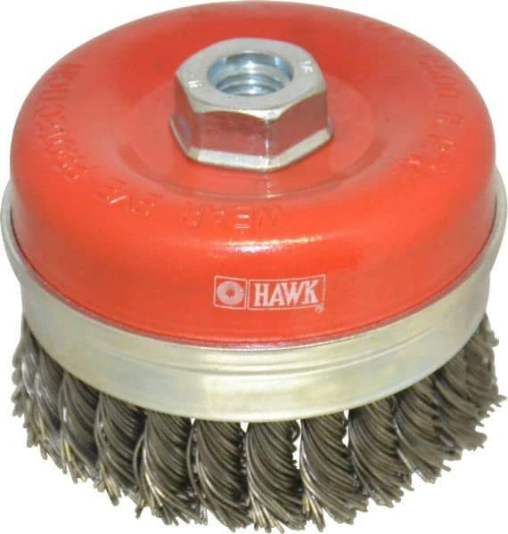 Value Collection - 4" Diam, 5/8-11 Threaded Arbor, Steel Fill Cup Brush - 0.0314 Wire Diam, 8,500 Max RPM - A1 Tooling