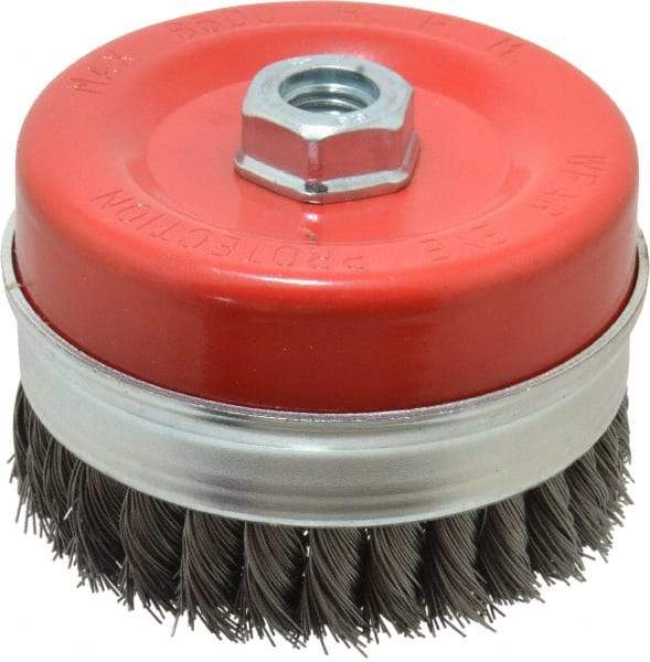 Value Collection - 4-3/8" Diam, 5/8-11 Threaded Arbor, Steel Fill Cup Brush - 0.02 Wire Diam, 6,500 Max RPM - A1 Tooling