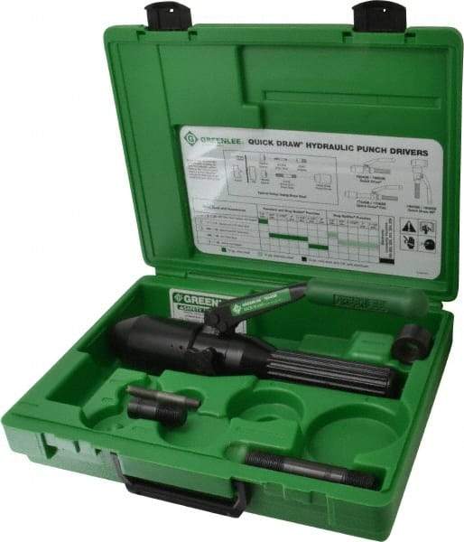 Greenlee - 5 Piece, 22.5" Punch Hole Diam, Hydraulic Punch Driver Kit - Round Punch, 10 Gage Mild Steel - A1 Tooling