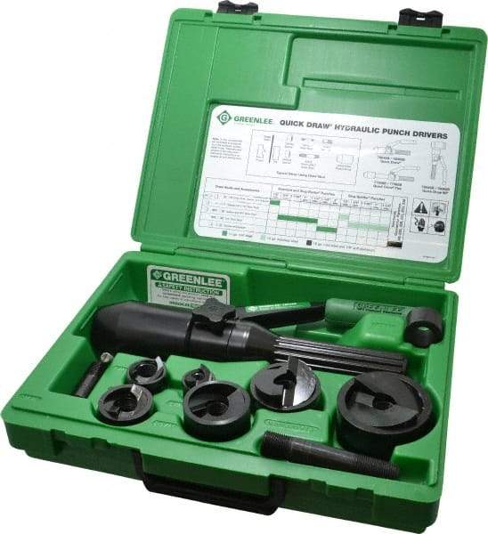 Greenlee - 11 Piece, 61.5mm Punch Hole Diam, Hydraulic Punch Driver Kit - Round Punch, 10 Gage Mild Steel - A1 Tooling