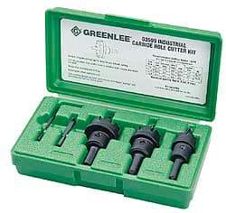 Greenlee - 5 Piece, 7/8" to 1-3/8" Saw Diam, Hole Saw Kit - Carbide-Tipped, Pilot Drill Model No. 123CT, Includes 3 Hole Saws - A1 Tooling