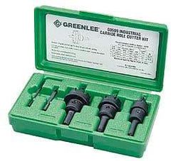 Greenlee - 5 Piece, 7/8" to 1-3/8" Saw Diam, Hole Saw Kit - Carbide-Tipped, Pilot Drill Model No. 123CT, Includes 3 Hole Saws - A1 Tooling