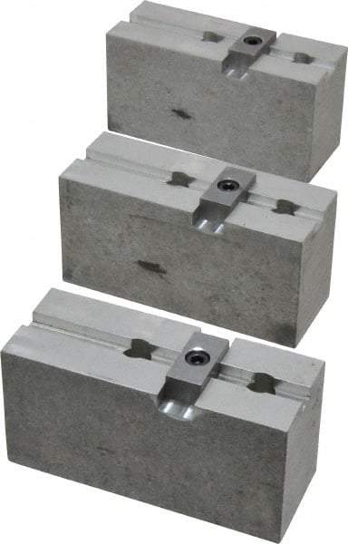 Abbott Workholding Products - 8" & Up Chuck Capacity, Tongue & Groove Attachment, Square Soft Lathe Chuck Jaw - 3 Jaws, Aluminum, 1-3/4" Btw Mount Hole Ctrs, 4" Long x 1-1/2" Wide x 2" High, 5/16" Groove, 3/8" Fastener - A1 Tooling