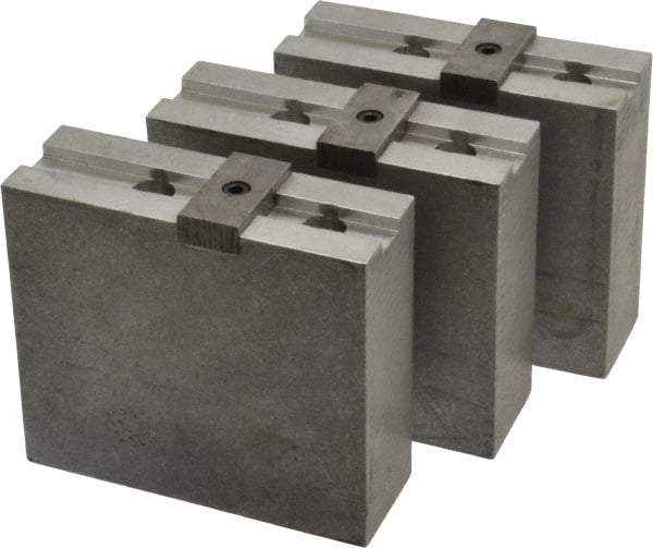 Abbott Workholding Products - 10" & Up Chuck Capacity, Tongue & Groove Attachment, Square Soft Lathe Chuck Jaw - 3 Jaws, Aluminum, 2-1/8" Btw Mount Hole Ctrs, 4-1/2" Long x 1-1/2" Wide x 4" High, 1/2" Groove, 1/2" Fastener - A1 Tooling