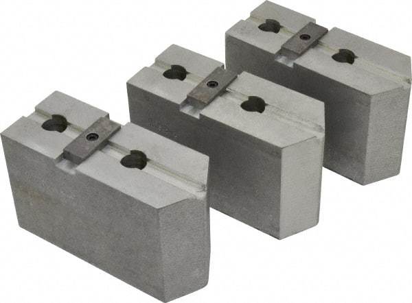 Abbott Workholding Products - 15 to 18" Chuck Capacity, Tongue & Groove Attachment, Square Soft Lathe Chuck Jaw - 3 Jaws, Aluminum, 3" Btw Mount Hole Ctrs, 6-1/2" Long x 2-1/2" Wide x 4" High, 1/2" Groove, 3/4" Fastener - A1 Tooling