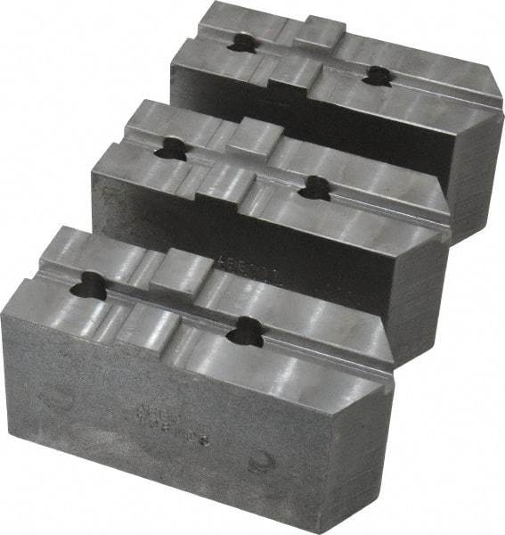 Abbott Workholding Products - 8" & Up Chuck Capacity, Tongue & Groove Attachment, Square Soft Lathe Chuck Jaw - 3 Jaws, Steel, 1-3/4" Btw Mount Hole Ctrs, 4" Long x 1-1/2" Wide x 2" High, 5/16" Groove, 3/8" Fastener - A1 Tooling