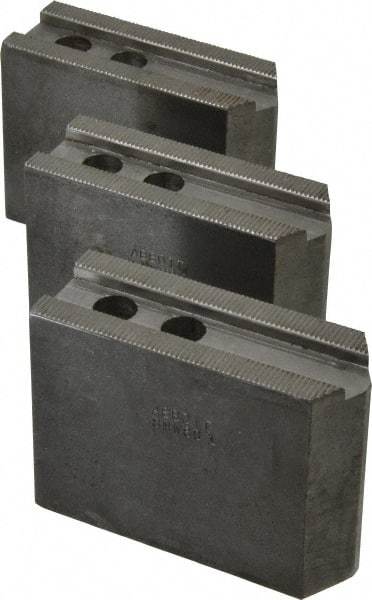 Abbott Workholding Products - 8" & Up Chuck Capacity, 1/16" x 90 Serrated Attachment, Square Soft Lathe Chuck Jaw - 3 Jaws, Steel, 29/32" Btw Mount Hole Ctrs, 4" Long x 1-1/2" Wide x 3" High, 0.669" Groove, 0.4724" & 12mm Fastener - A1 Tooling